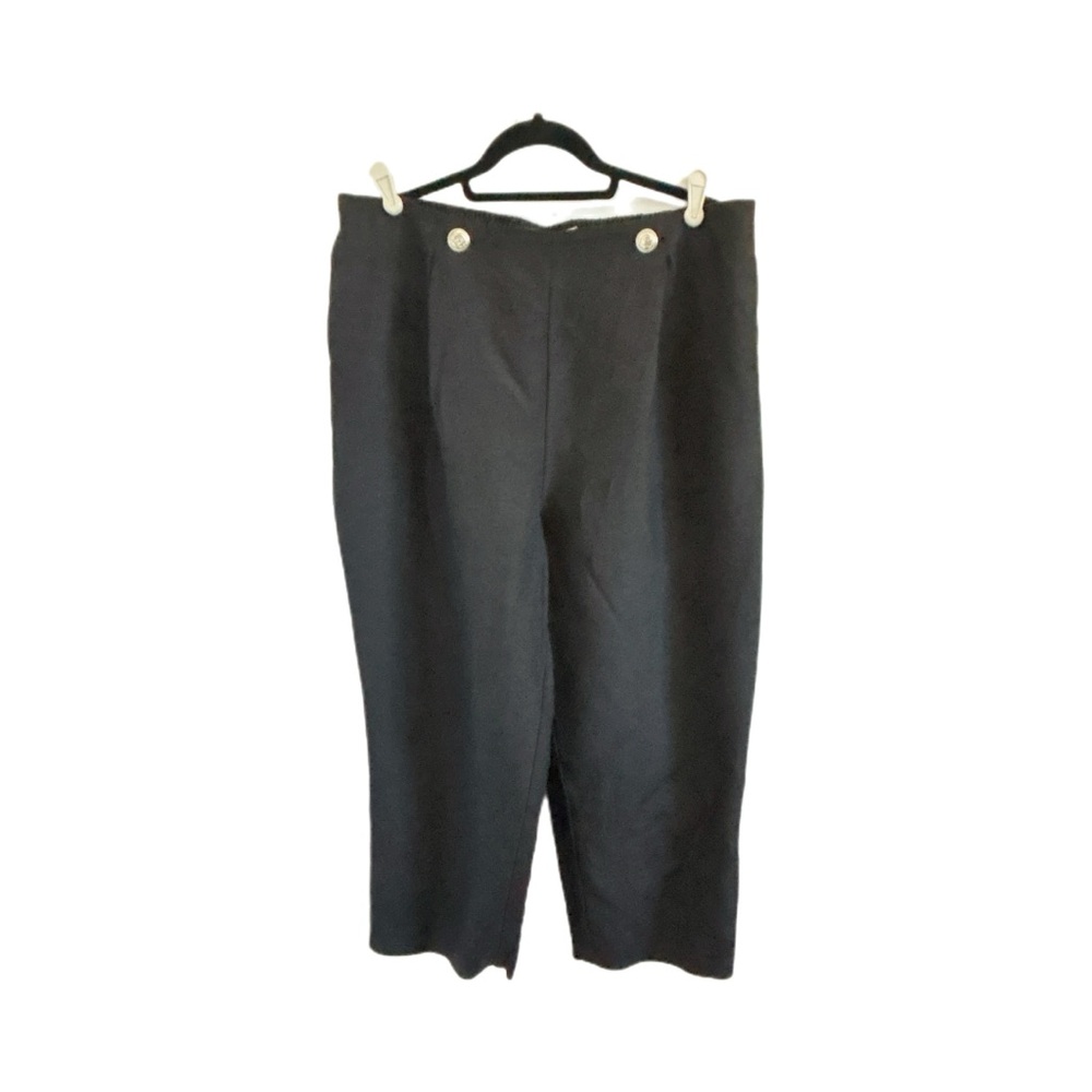 Karl Lagerfeld Paris Wide-Leg Capris Linen Pleated Side Zipper Black Size 14